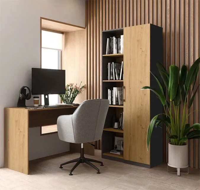 Regał Z Półkami Do Salonu Dąb Artisan + Antracyt C2-C51