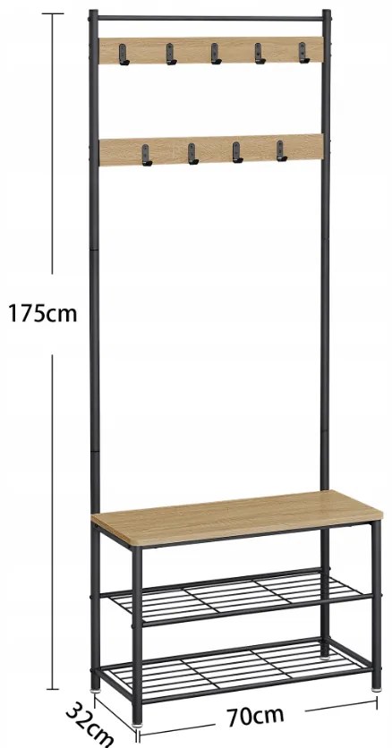 Metalowa ścianka do przedpokoju INDUSTRY 175 cm, czarna/dąb sonoma