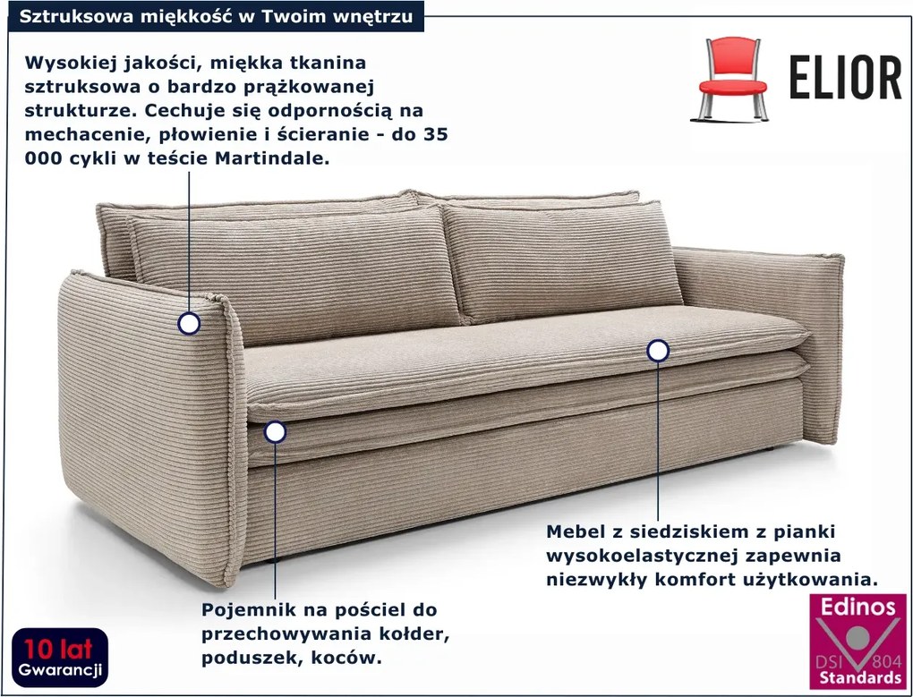 Beżowa sztruksowa kanapa z pojemnikiem L8-K17