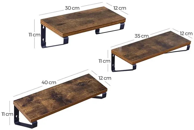Zestaw 3 sztuk półek ściennych industrialnych G6-E33
