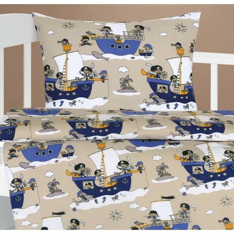 Bellatex Bawełniana pościel do łóżeczka AgataSailor niebieska 90 x 135 cm, 45 x 60 cm