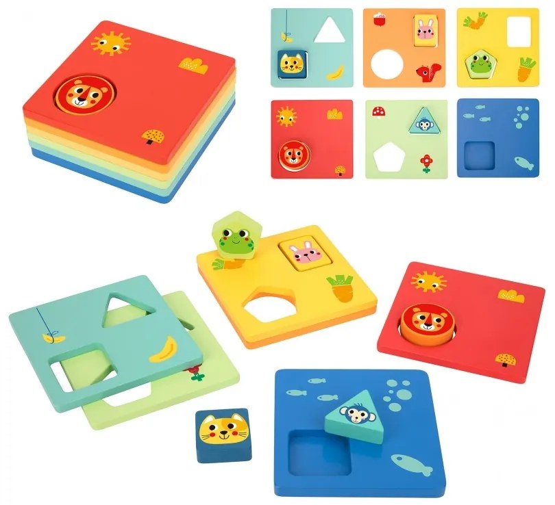 Tooky toy układanka montessori kształty i kolory zwierzątka 6 planszy fsc