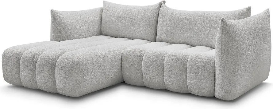 Jasnoszary narożnik z materiału bouclé (lewostronny/z szezlongiem) Azra – Bobochic Paris