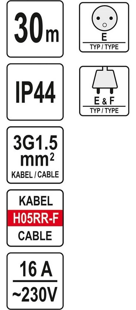 Yato YT-81053 Przedłużacz bębnowy z 4 gniazdami, 30 m