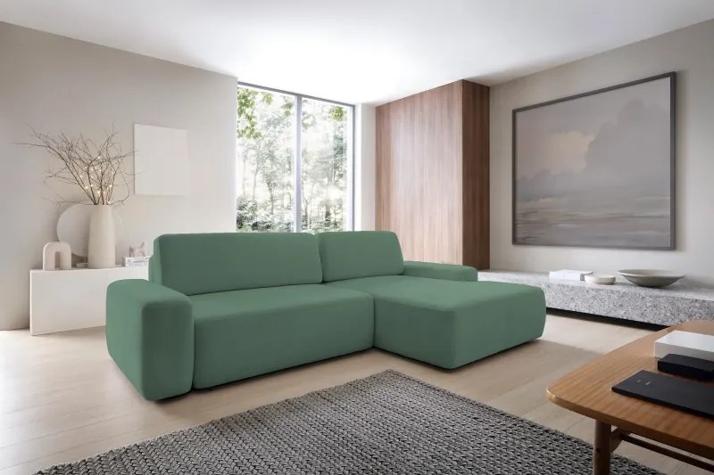 Narożnik BOULI Prawostronny z Elektryczną Regulacją wolnostojący tkanina Raven 77 Zielony DOMO HOME