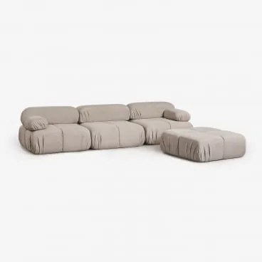 Sofa Modułowy 3-częściowy Z Pufą Z Tkaniny Bouclé, Pakowany Próżniowo Kendall Bukla Czekoladowy Brąz - Sklum