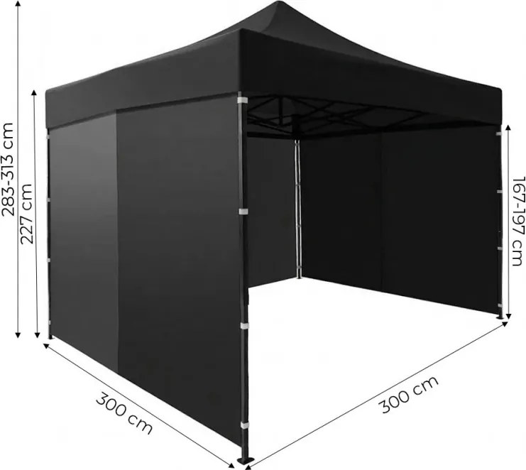 Pawilon ogrodowy eventowy FGA1, 3x3 m, automatyczny ze ściankami - namiot zamykany, czarny