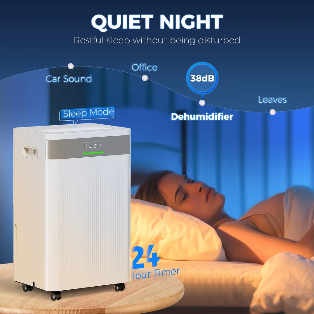 HOMCOM Osuszacz powietrza, zbiornik 4,5 litra, 24-godzinny timer, wyświetlacz LED, tworzywo sztuczne, biały