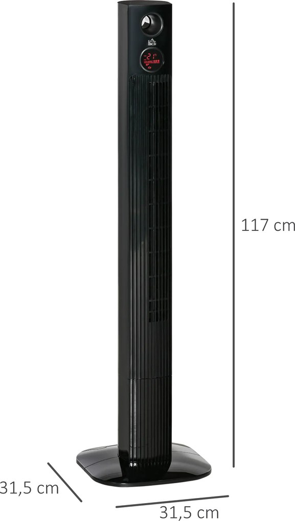 HOMCOM wentylator wieżowy, stojący, dyfuzor zapachowy, z pilotem, 3 poziomy wentylacji, 45W 70° oscylacja czarny 31,5x31,5x117 cm