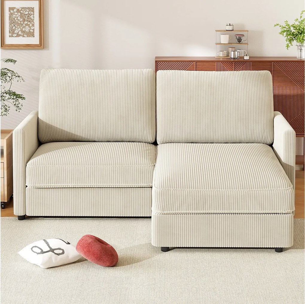 2 -SEatter narożna sofa - Odwracalny prawy / lewy kąt - 180x140x86cm - W żebrowej aksamitnej tkaninie - MAX 300 kg obciążenia - Beige