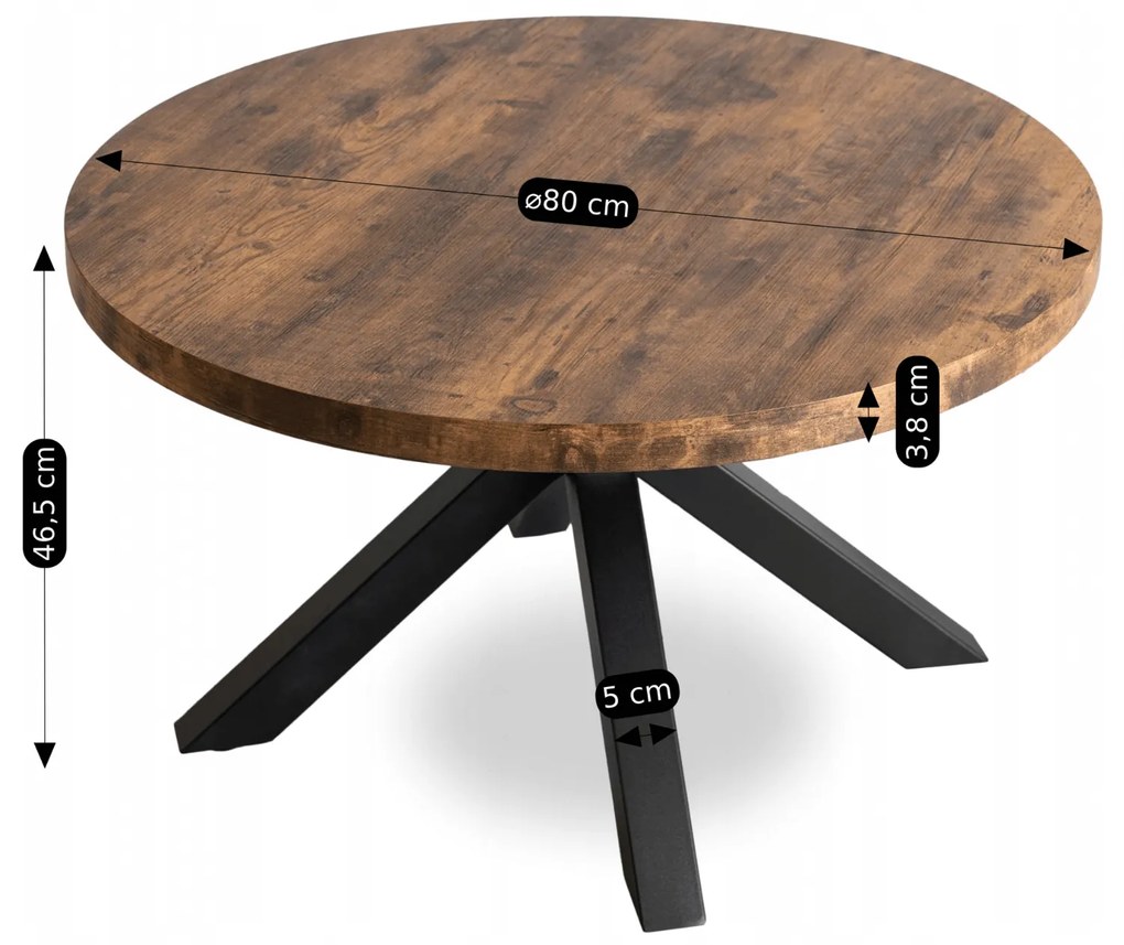 Stolik Kawowy LINCOLN 80 cm Dąb Rustykalny/Czarny Loft