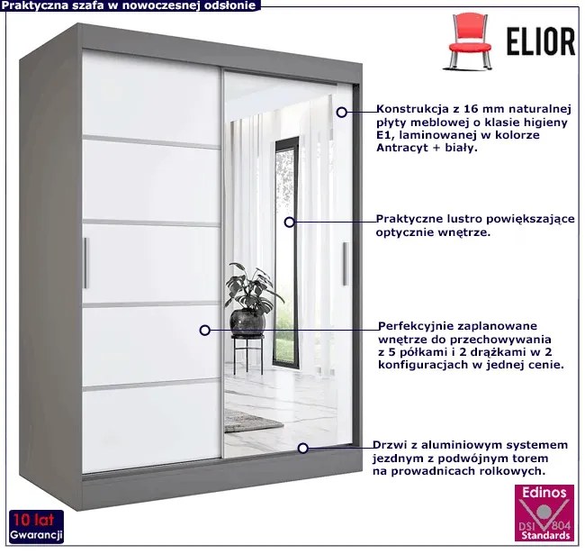 Szafa przesuwna 150 cm antracyt + biały - Marmos 4X