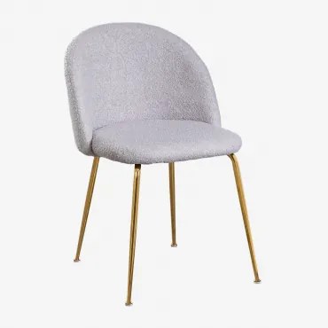 Krzesło Do Jadalni Z Tkaniny Bouclé Kana Design Gris Claro & Goud - Sklum