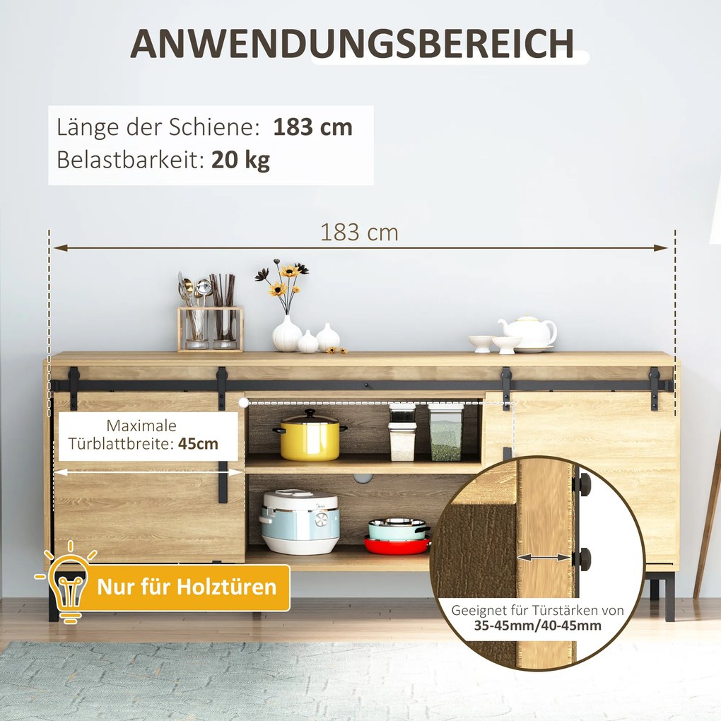 HOMCOM Zestaw do Pojedynczych Drzwi Przesuwnych Prowadnica Stal Węglowa Czarna | Aosom PL