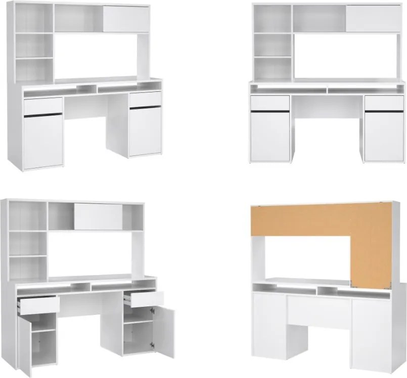 Biurko w połysku z nadstawką Function Plus 149 cm biały