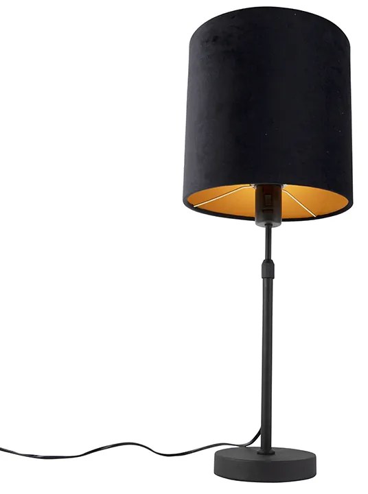 Lampa stołowa czarna z czarnym aksamitnym abażurem ze złotym wnętrzem 25 cm - Parte Nowoczesny Oswietlenie wewnetrzne