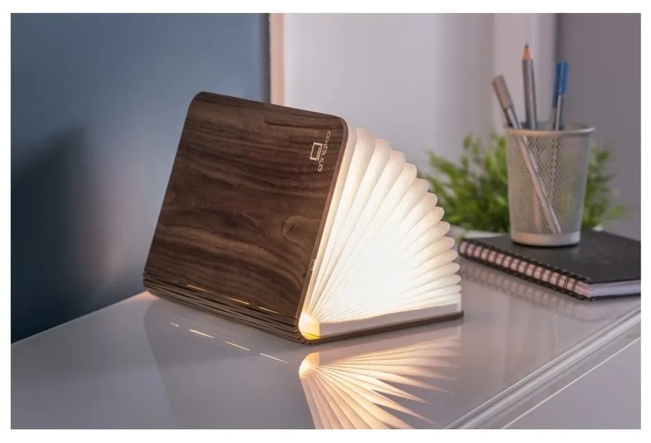 Brązowa lampa stołowa LED z tekstylnym kloszem (wysokość 2,5 cm) Booklight – Gingko