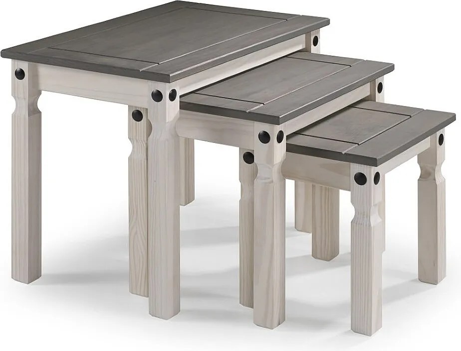 Zestaw stolików kawowych 3 szt. - drewno - sosna - MARIANA