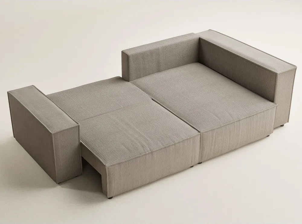 Beżowy sztruksowy rozkładany narożnik ze schowkiem (prawostronny/w kształcie litery L) Tonga – Maison de Rêve