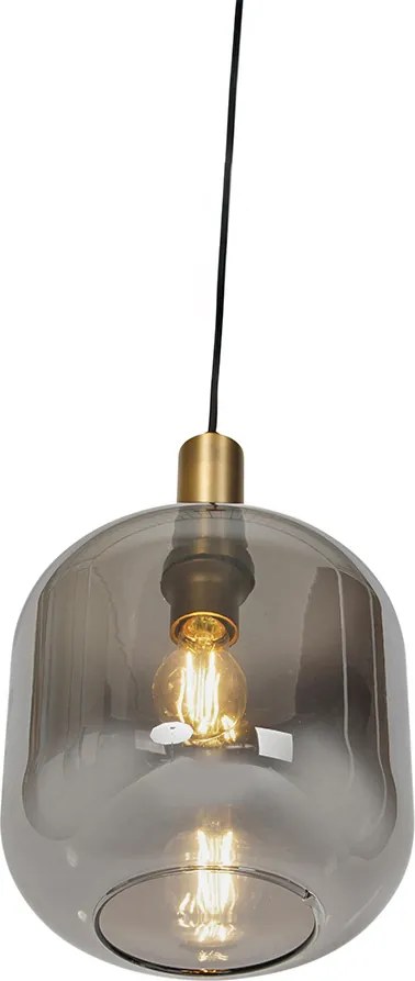 Designerska lampa wisząca czarna i złota z przydymionym szkłem - Zuzanna