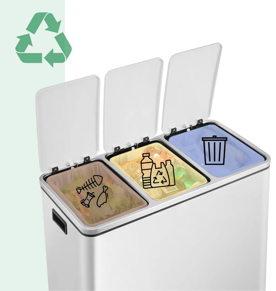 Kosz do segregacji odpadów SORT, 54l (3x18l) + worki na śmieci, biała Jurhan