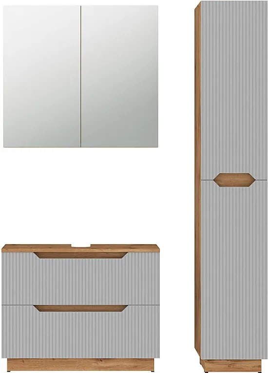 Zestaw mebli łazienkowych dąb/szary w paski 79.6x32x62.5 lotta