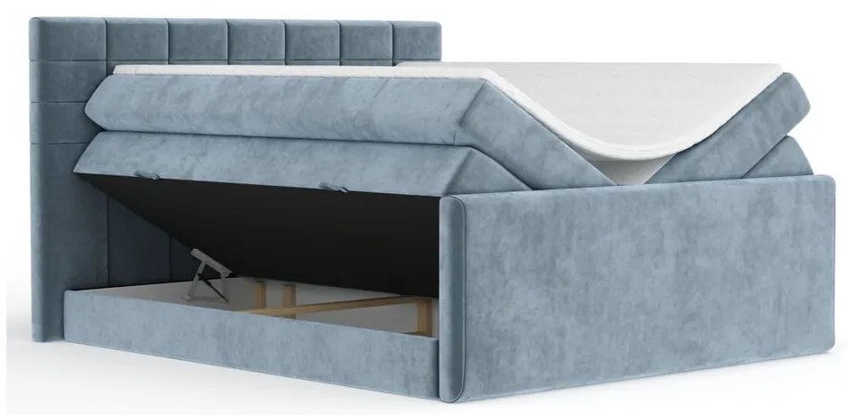 Niebieskie łóżko kontynentalne ze schowkiem 200x200 cm Ava – Maison de Rêve