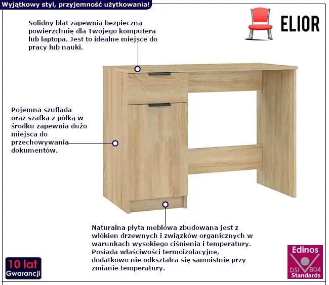 Proste biurko w kolorze dębu sonoma D3-N80