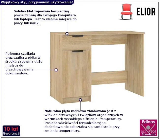 Proste biurko w kolorze dębu sonoma Skania 16X