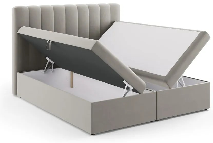 Szare łóżko boxspring ze schowkiem 180x200 cm Gina – Milo Casa