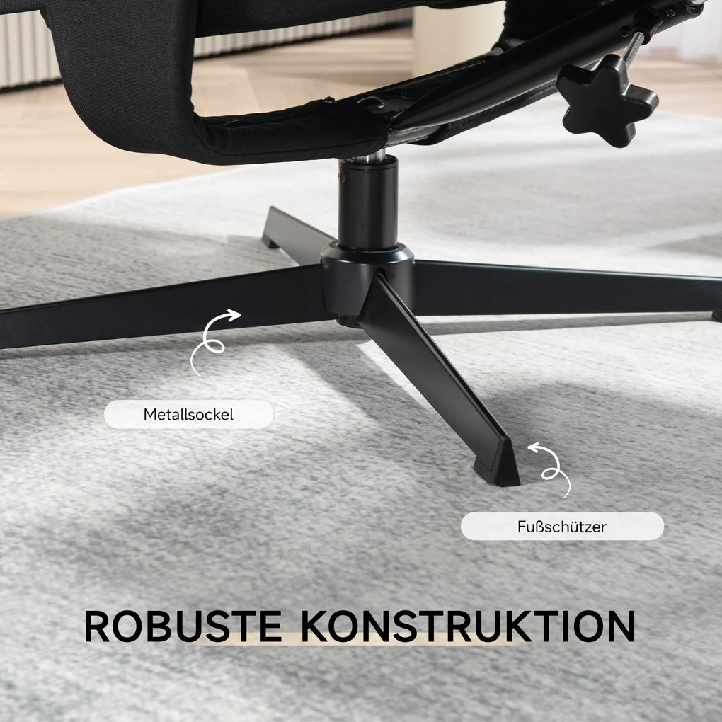 HOMCOM Fotel z podnóżkiem, obrotowy, funkcja bujania, imitacja aksamitu, do 150 kg, Czarny