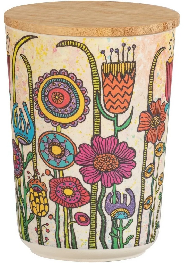 Wenko Pojemnik z bioplastiku z pokrywką bambusową Rollin'Art Flowers 700 ml, M