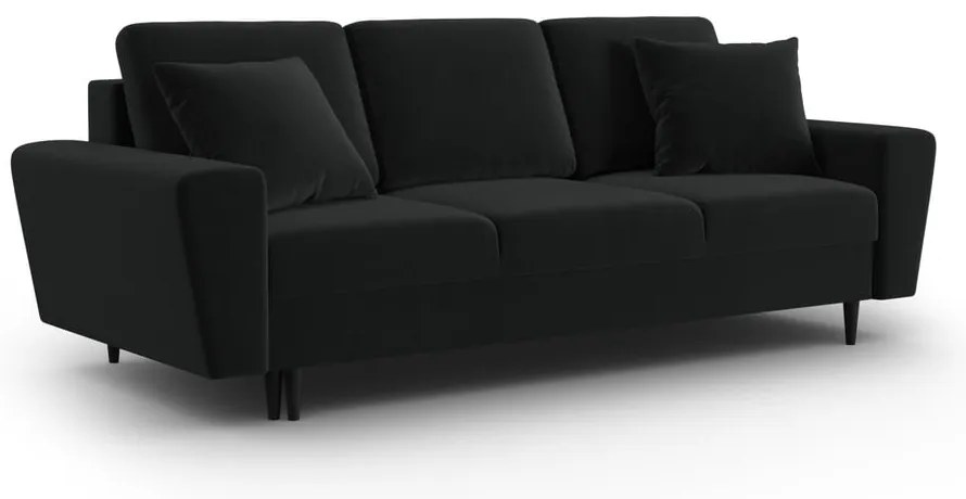 Czarna aksamitna rozkładana/ze schowkiem sofa 235 cm Kyoto – Cosmopolitan Design