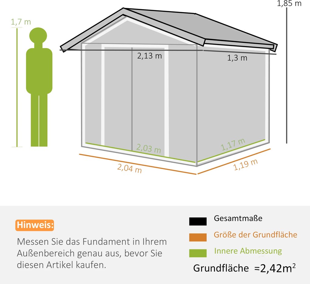 Outsunny szopa ogrodowa z 2 drzwiami przesuwnymi oknami wentylacyjnymi rama podłogowa z ocynkowanej stali jasnozielony 213x130x185 cm | Aosom PL