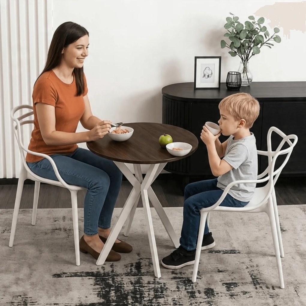 Stół Okrągły LAUREN 60 cm Orzech/Biały Loft Nowoczesny
