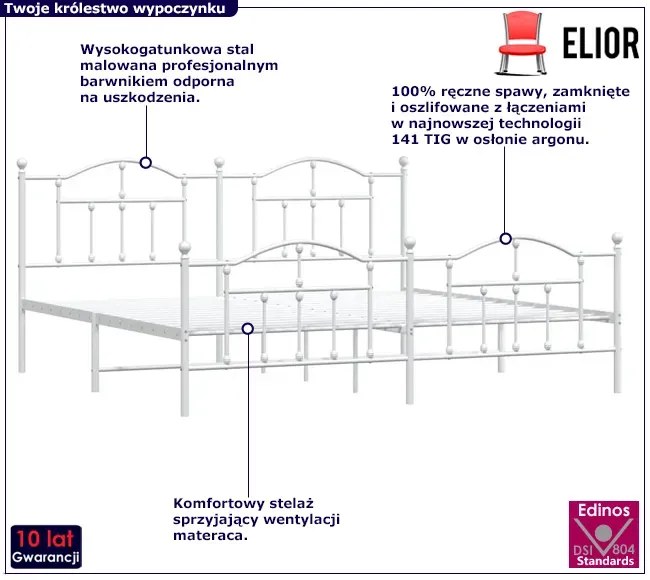 Białe metalowe łóżko industrialne 200x200 cm - Azos