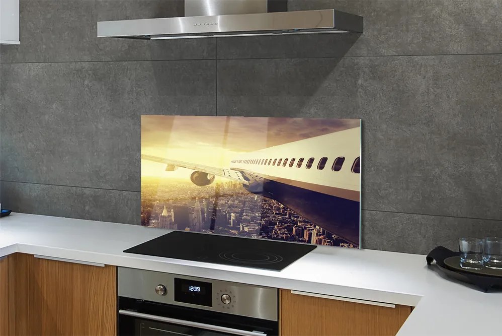 Panel nad Blat Kuchenny Samolot nad Miastem o Zachodzie