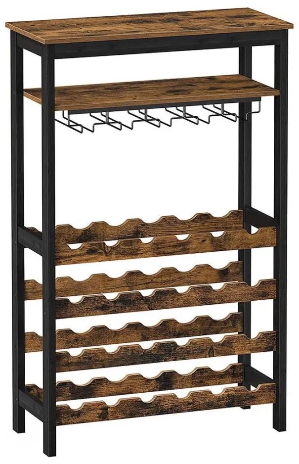 Wielofunkcyjny stojak na wino i kieliszki NAVARO brązowy/czarny