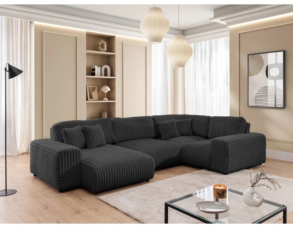 Ciemnoszary sztruksowy narożnik (prawostronny/w kształcie litery U) Justin – Ropez