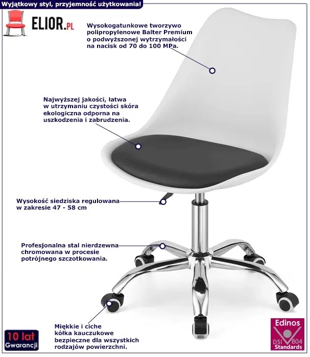 Młodzieżowy biało-czarny do biurka fotel obrotowy B3-E40