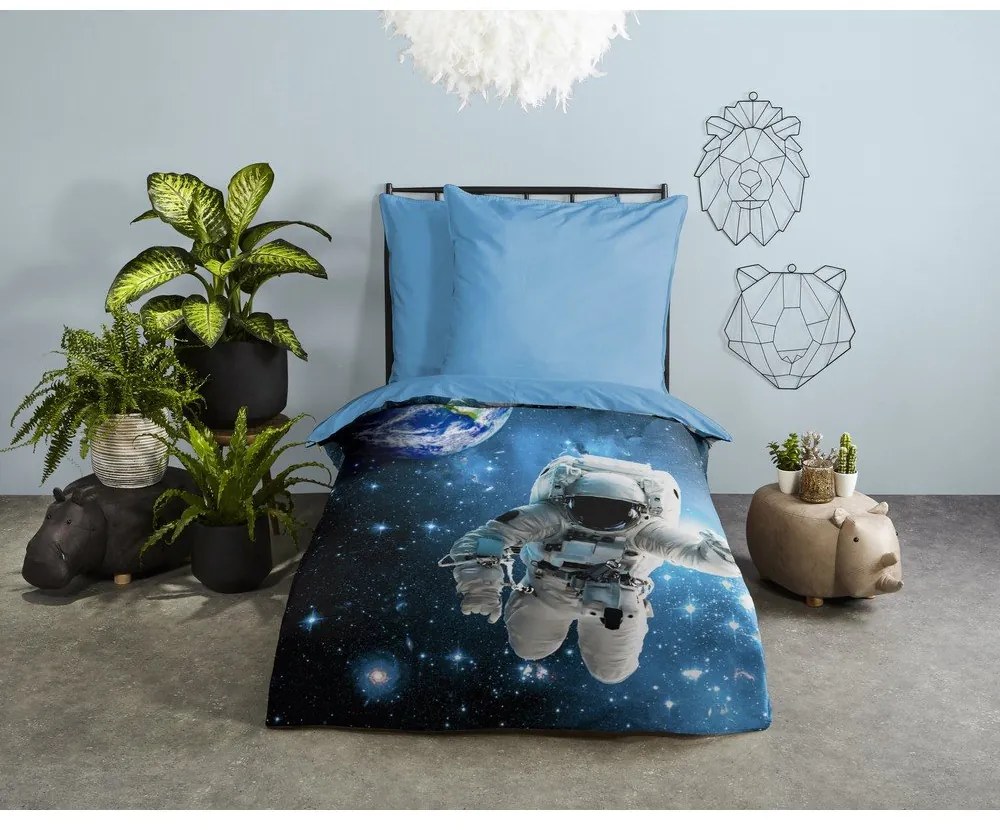 Niebieska bawełniana pościel dziecięca jednoosobowa 140x200 cm Astronaut – Good Morning