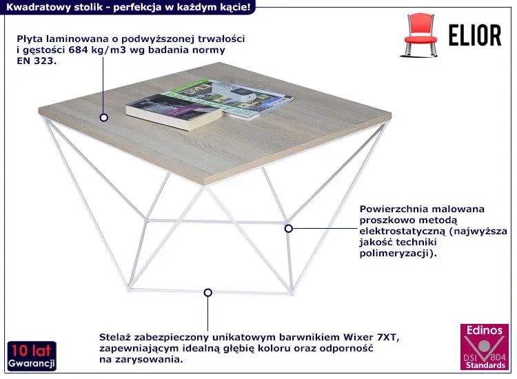 Stolik kawowy z metalowym stelażem dąb sonoma+ biały L9-S22