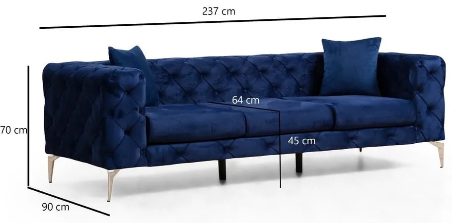 Ciemnoniebieska aksamitna sofa 237 cm Como – Artie