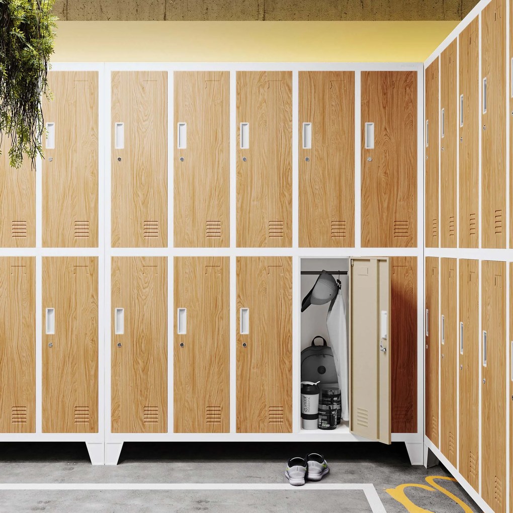 Szafka BHP ubraniowa biała/złoty dąb: Eco Design 10-drzwiowa BARTEK