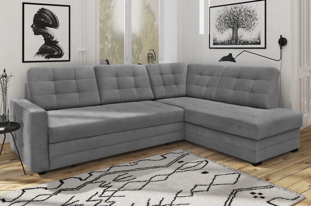 Narożnik tapicerowany CORIA DUO szary 241x180 cm z funkcją spania z pojemnikiem nowoczesny