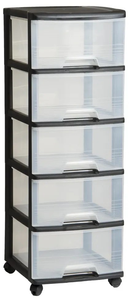 Czarno-transparentny plastikowy regał na kółkach 37x100 cm – Curver