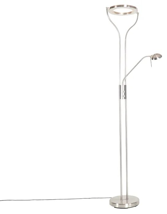 Nowoczesna lampa podłogowa stalowa z ramieniem do czytania w tym LED i ściemniacz - Divo Nowoczesny Oswietlenie wewnetrzne