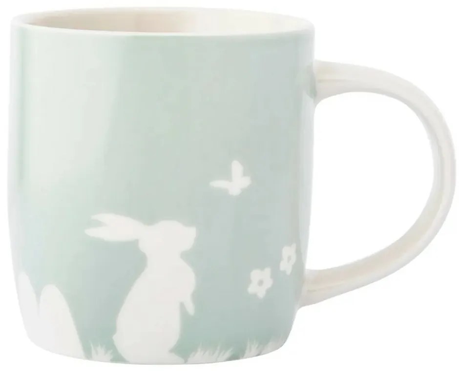 Altom Porcelanowy kubek Zając z motylem, 360 ml,zielony