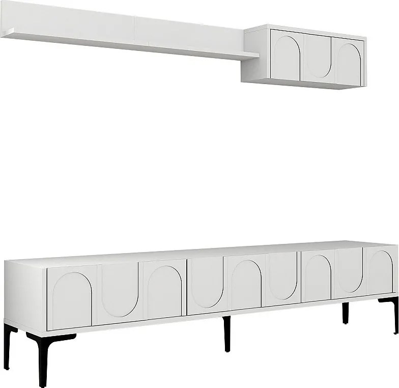 Elegancka szafka pod telewizor – 180 cm – Biała i czarna – Płyta wiórowa pokryta melaminą