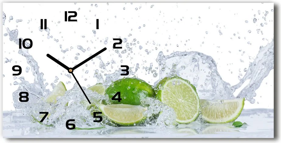 Zegar ścienny szklany cichy Limonki i woda